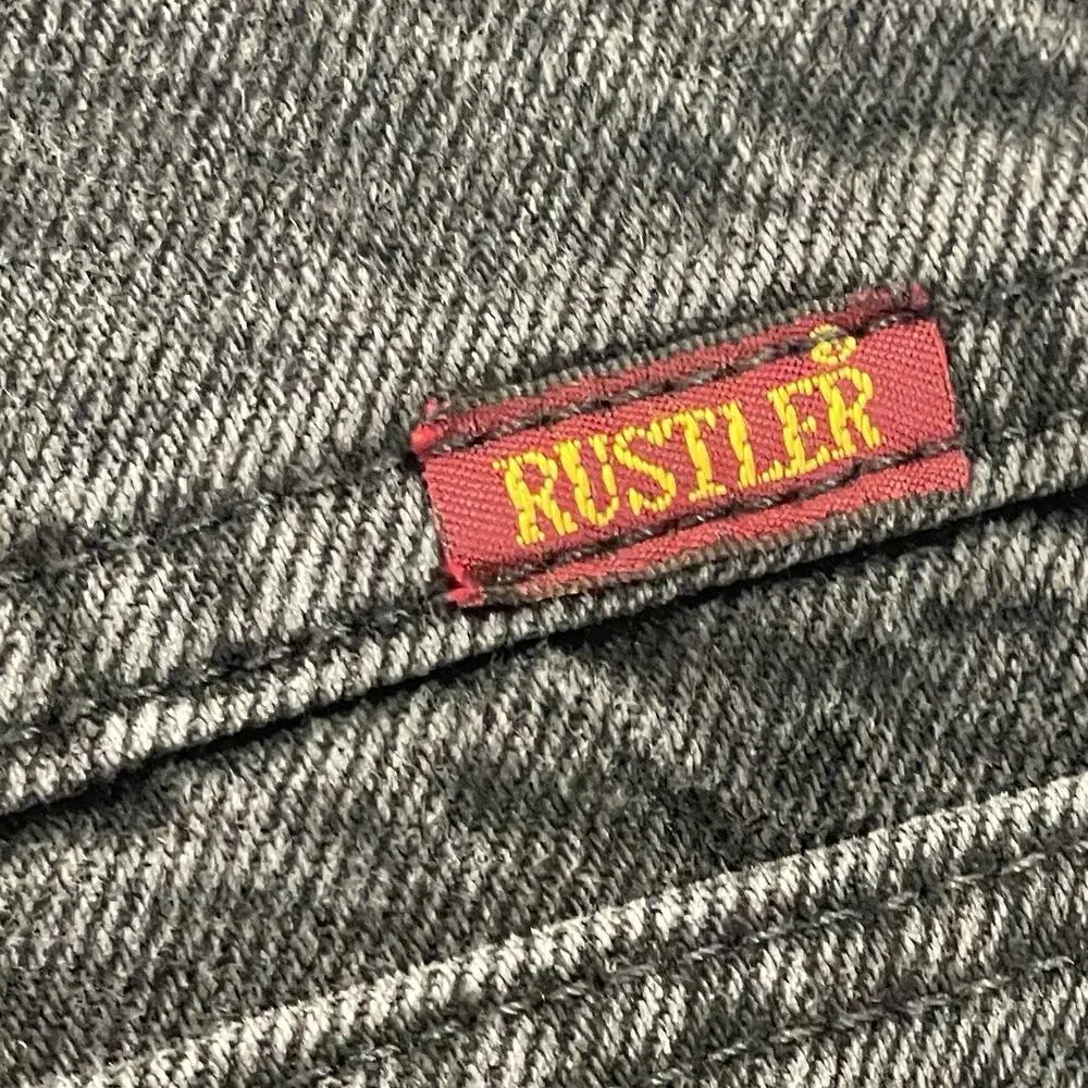Vintage Rustler Black Denim Jeans Men's Fit 42x30 (44x30 Tag) Faded Made in USA